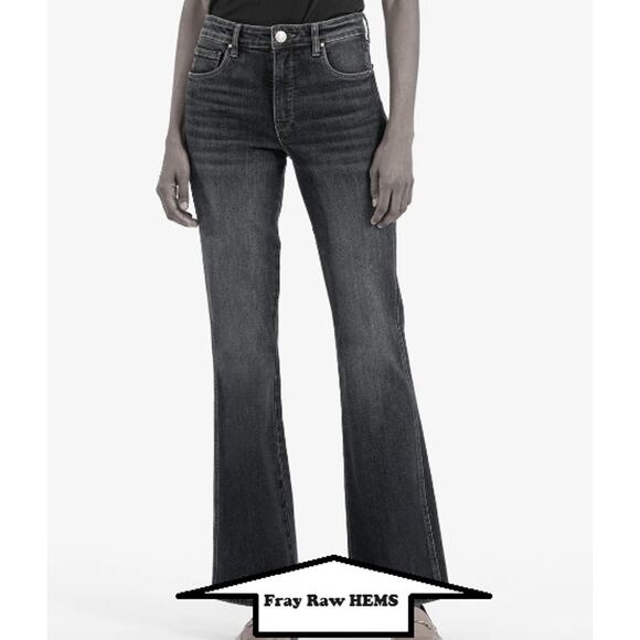 Kut From the Kloth 12 Short Fray Hem 12S 12P Baby Bootcut JEAN Black Distressed - Picture 1 of 9